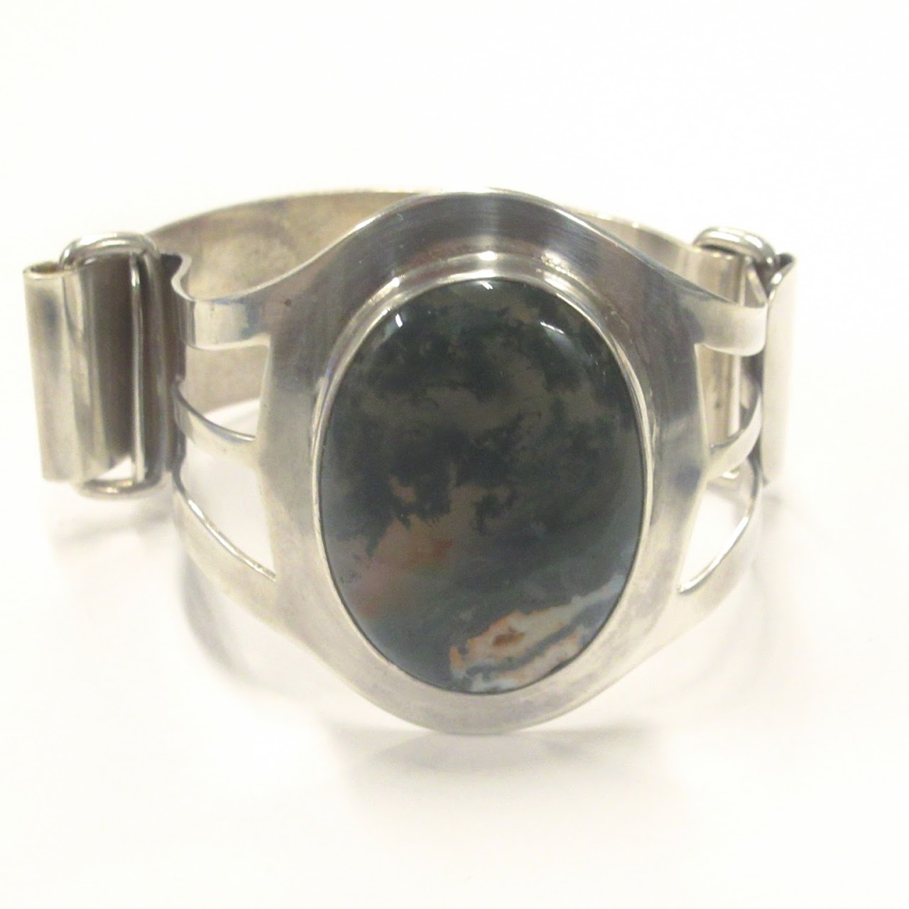 Sterling Silver & Stone Hinged Bangle