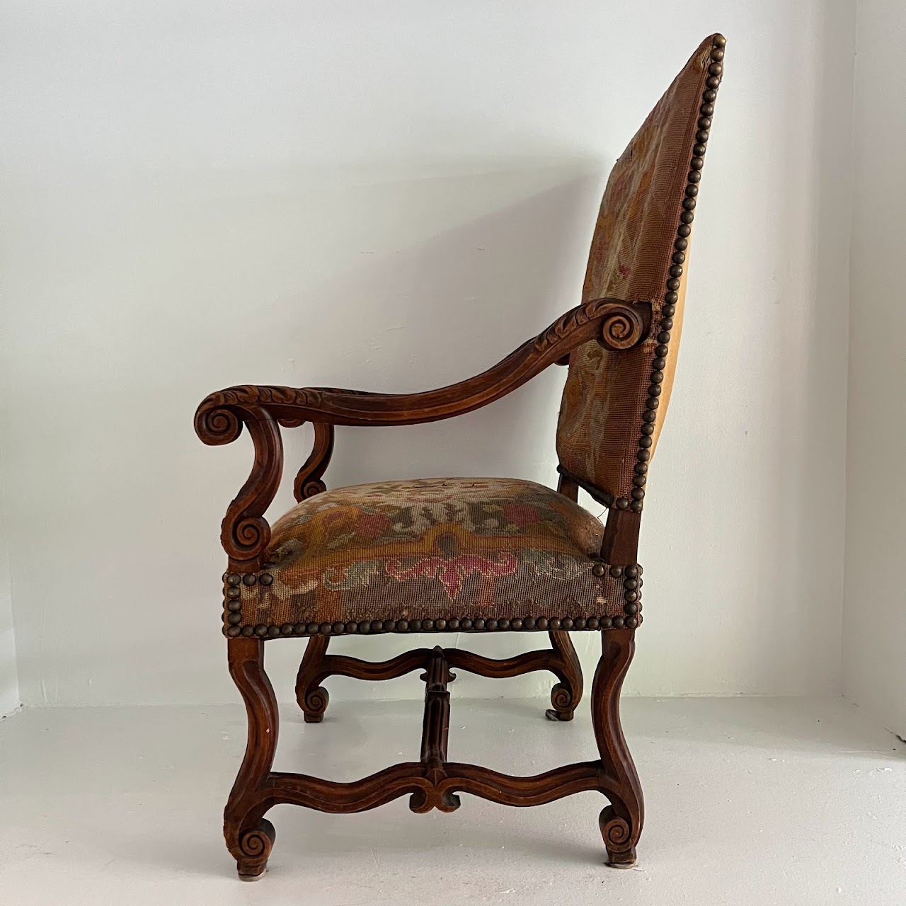 Louis XII Style Walnut Armchair with Needlepoint Upholstery