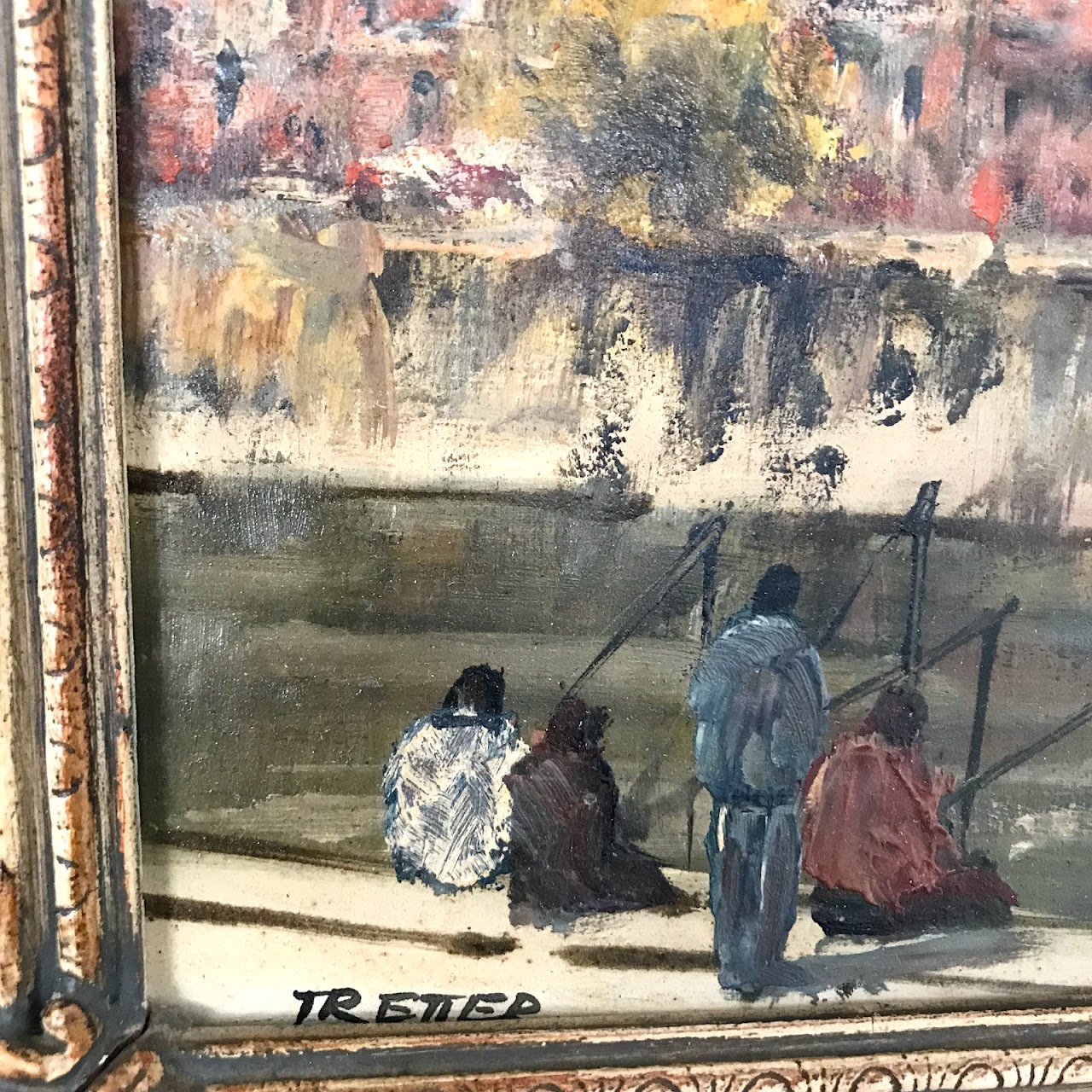 Josef Tretter Signed Paris Seine Bank Scene Oil Painting