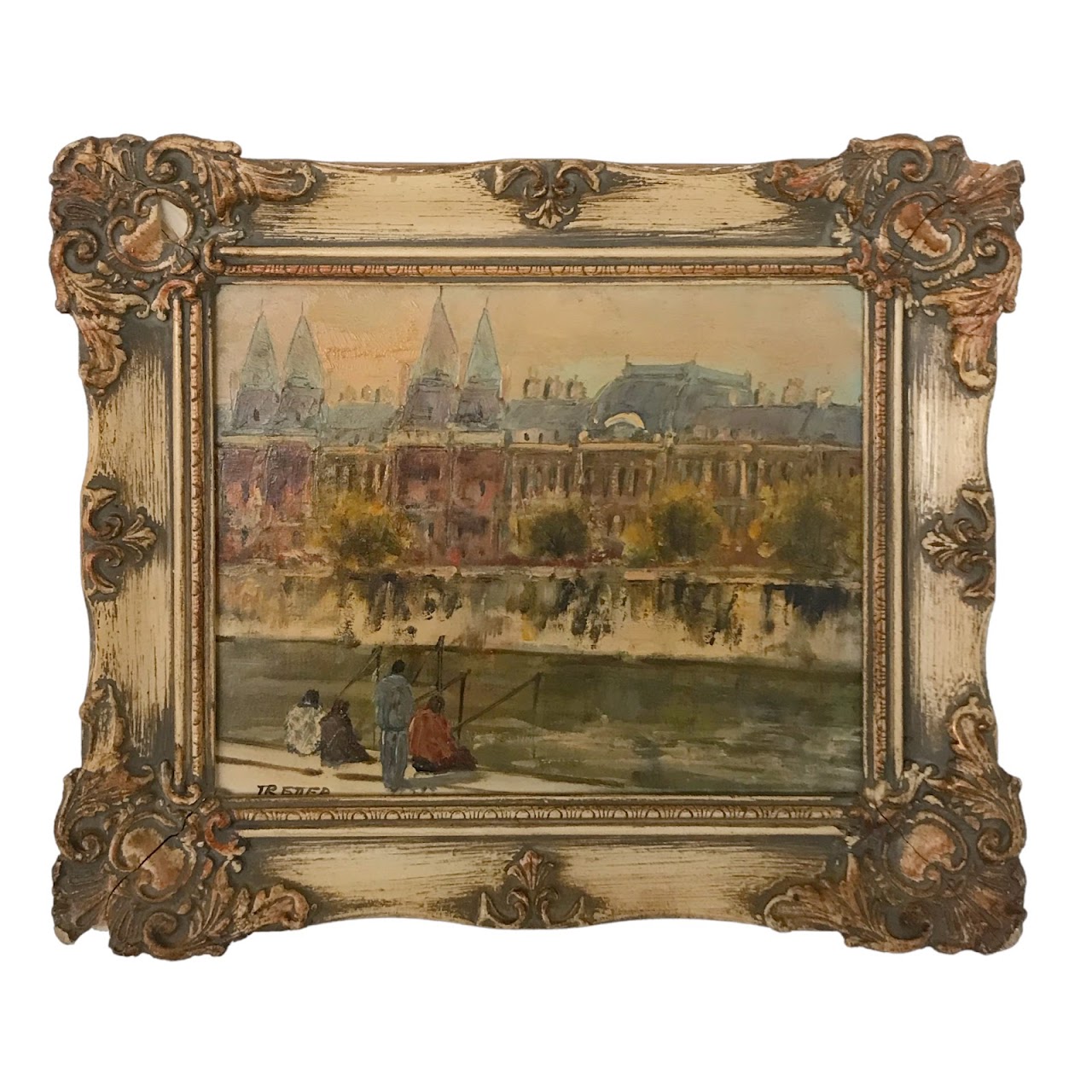 Josef Tretter Signed Paris Seine Bank Scene Oil Painting