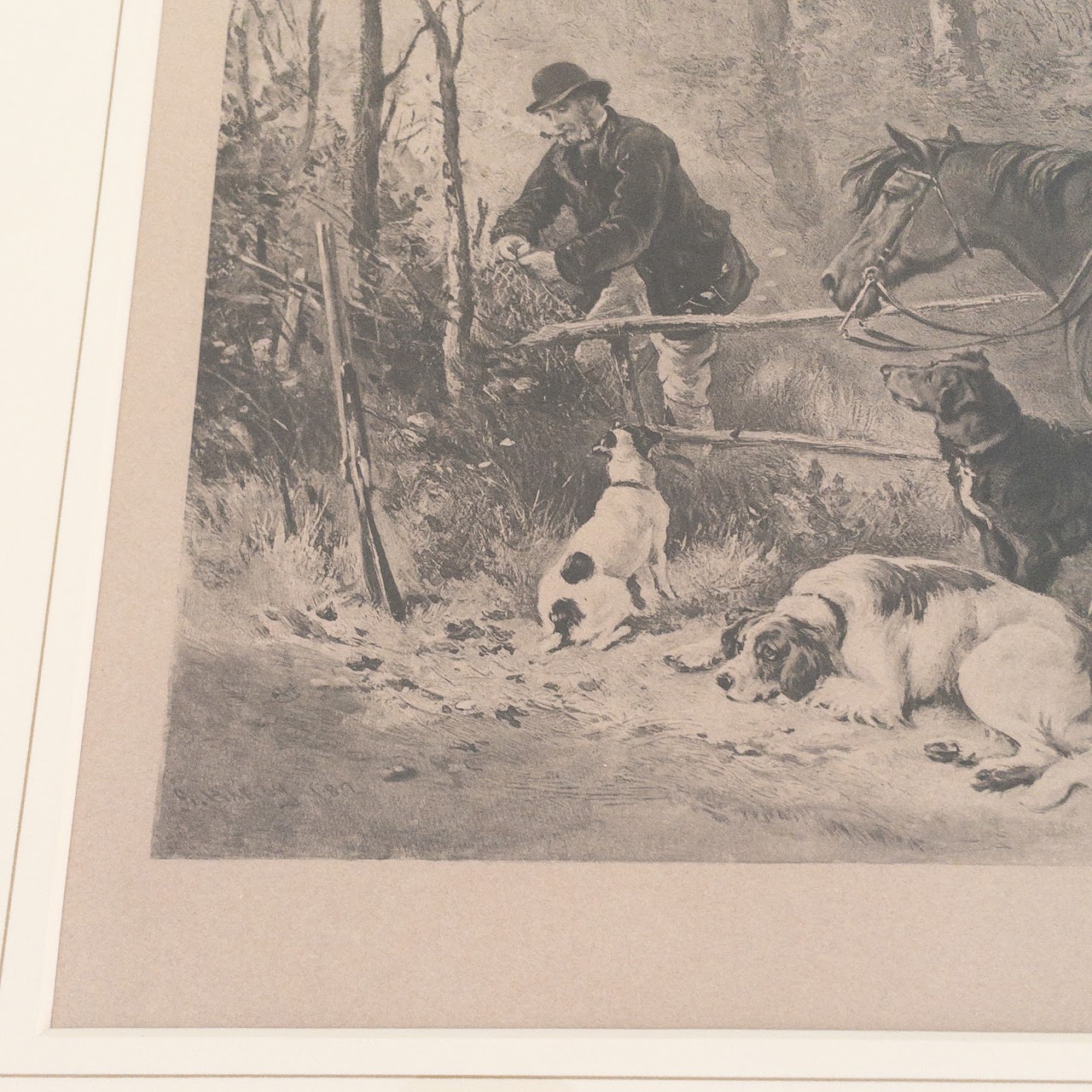 Hunt Scene Signed Lithograph