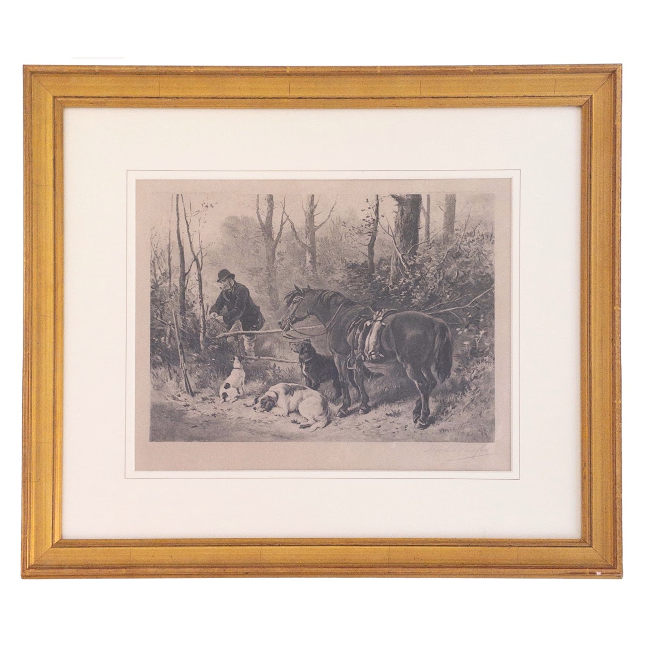 Hunt Scene Signed Lithograph