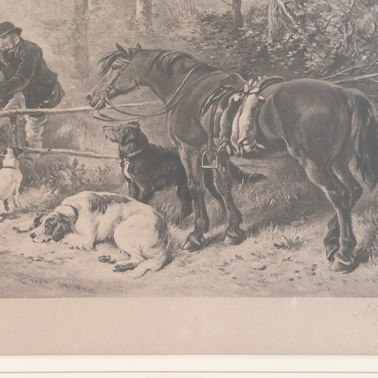 Hunt Scene Signed Lithograph