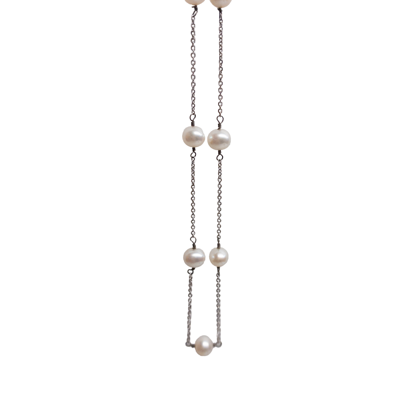 14K White Gold Pearl Station Necklace