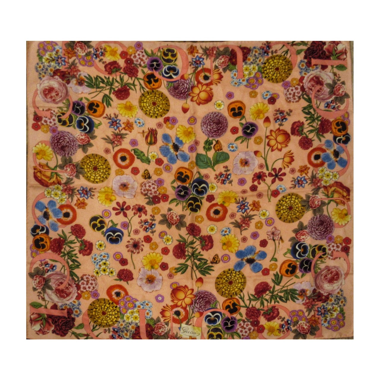 Gucci Pink Floral Silk Scarf