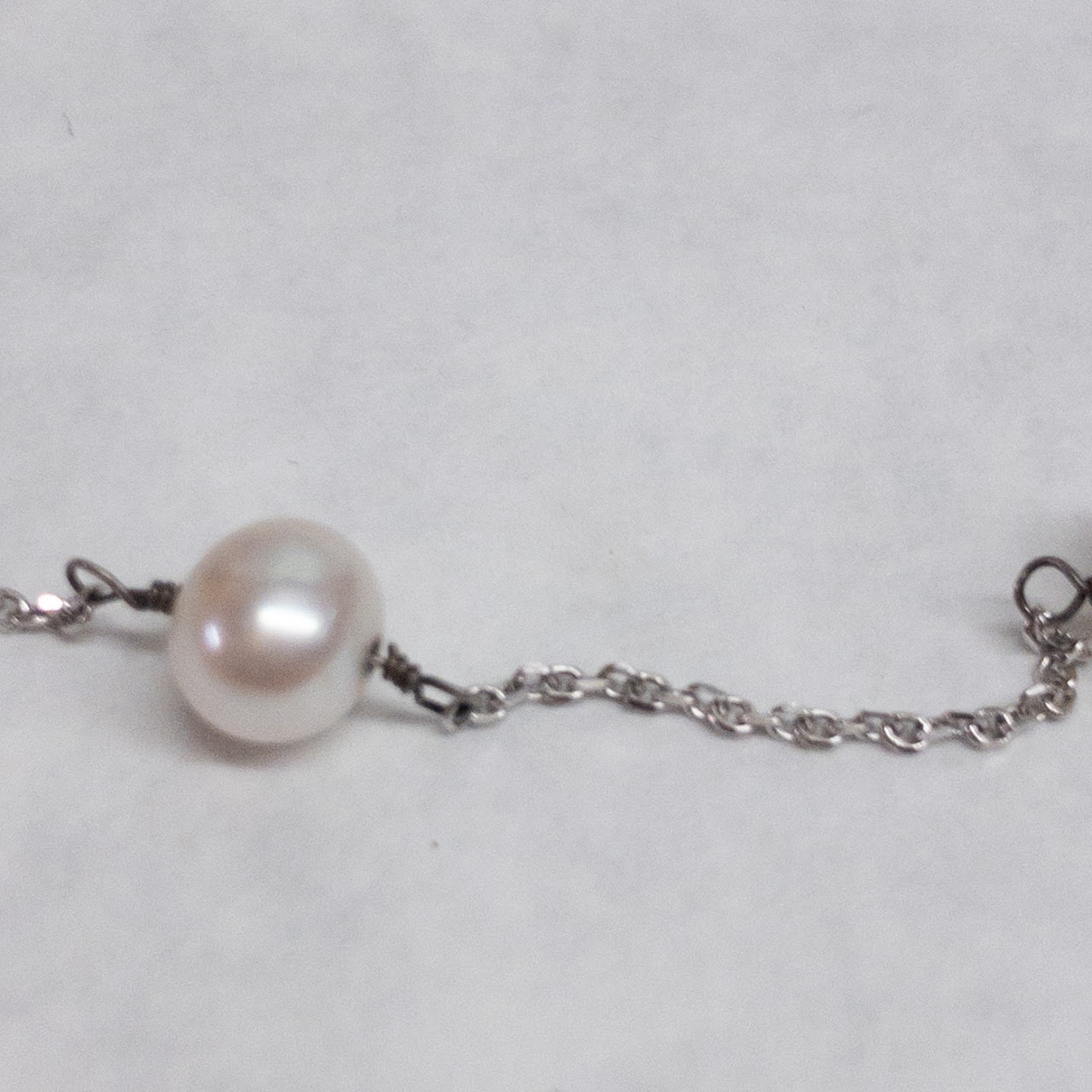 14K White Gold Pearl Station Necklace