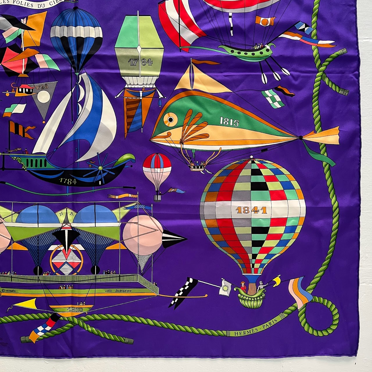 Hermes Scarf Les Folies du Ciel 90 cm silk pink air balloon ship Carre 35  – art Japan Export