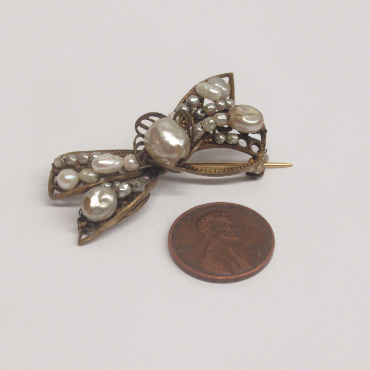 Miriam Haskell Faux Pearl Bow Brooch