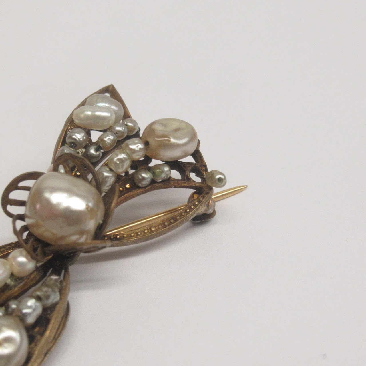 Miriam Haskell Faux Pearl Bow Brooch