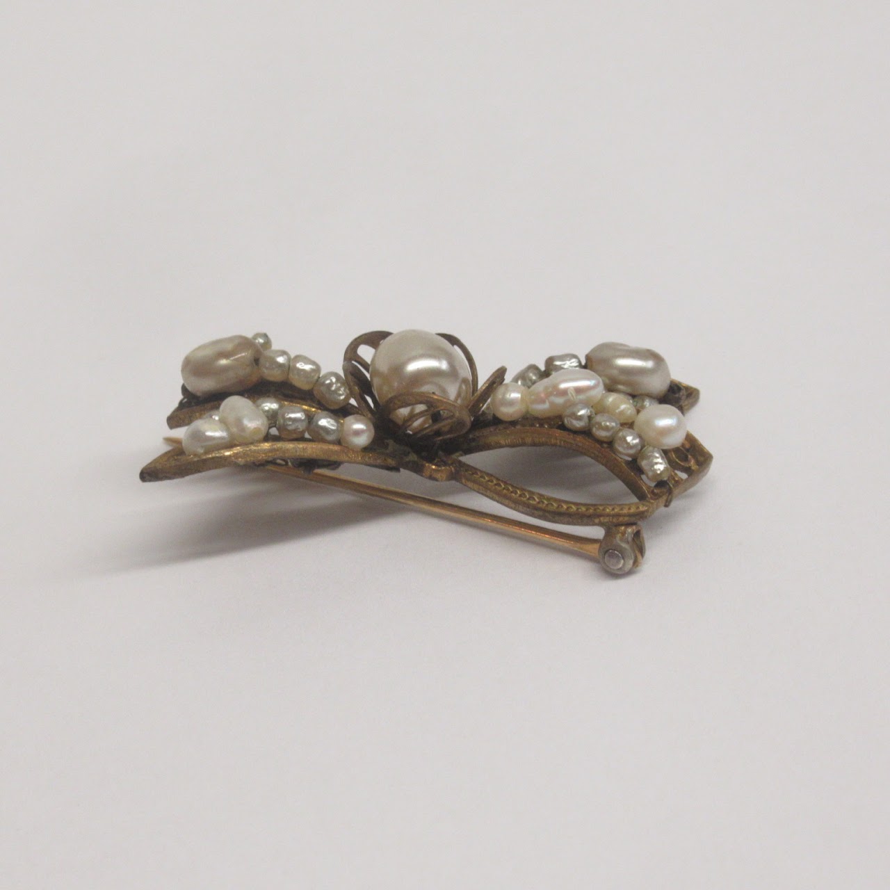 Miriam Haskell Faux Pearl Bow Brooch