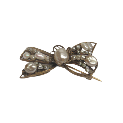 Miriam Haskell Faux Pearl Bow Brooch