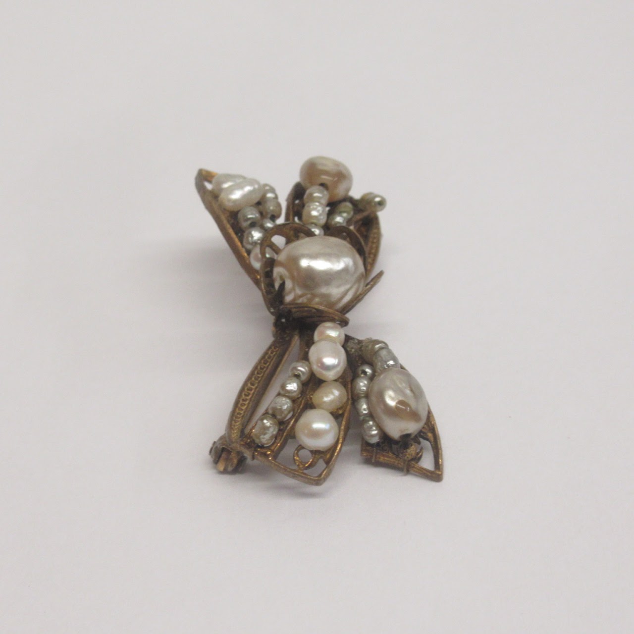 Miriam Haskell Faux Pearl Bow Brooch